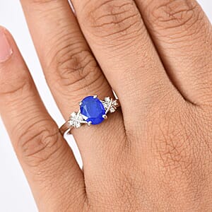 GP Royal Art Deco Collection AAA Tanzanian Blue Spinel and I2 Diamond 2.35 ctw Ring in 10K White Gold (Size 9.5)