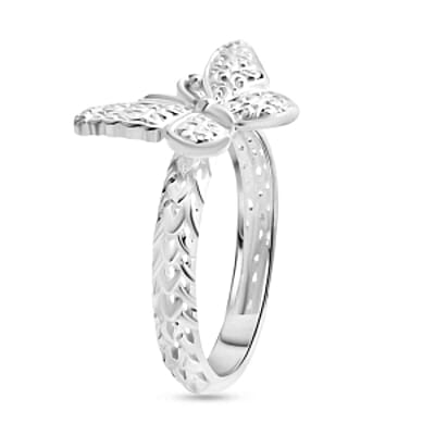 Plain Metal Butterfly Ring in Sterling Silver (Size 6.5)