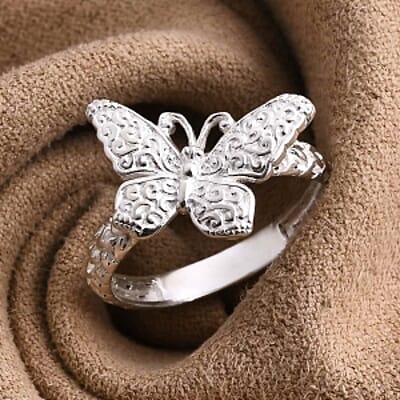 Plain Metal Butterfly Ring in Sterling Silver (Size 10)
