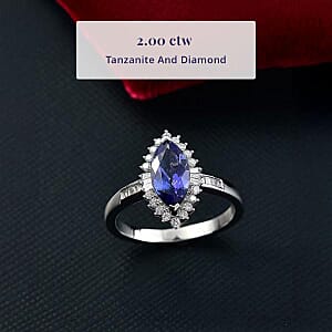 Luxoro AAA Tanzanite and I2 Diamond 2.00 ctw Helix Nebula Ring in 10K White Gold (Size 10.5)