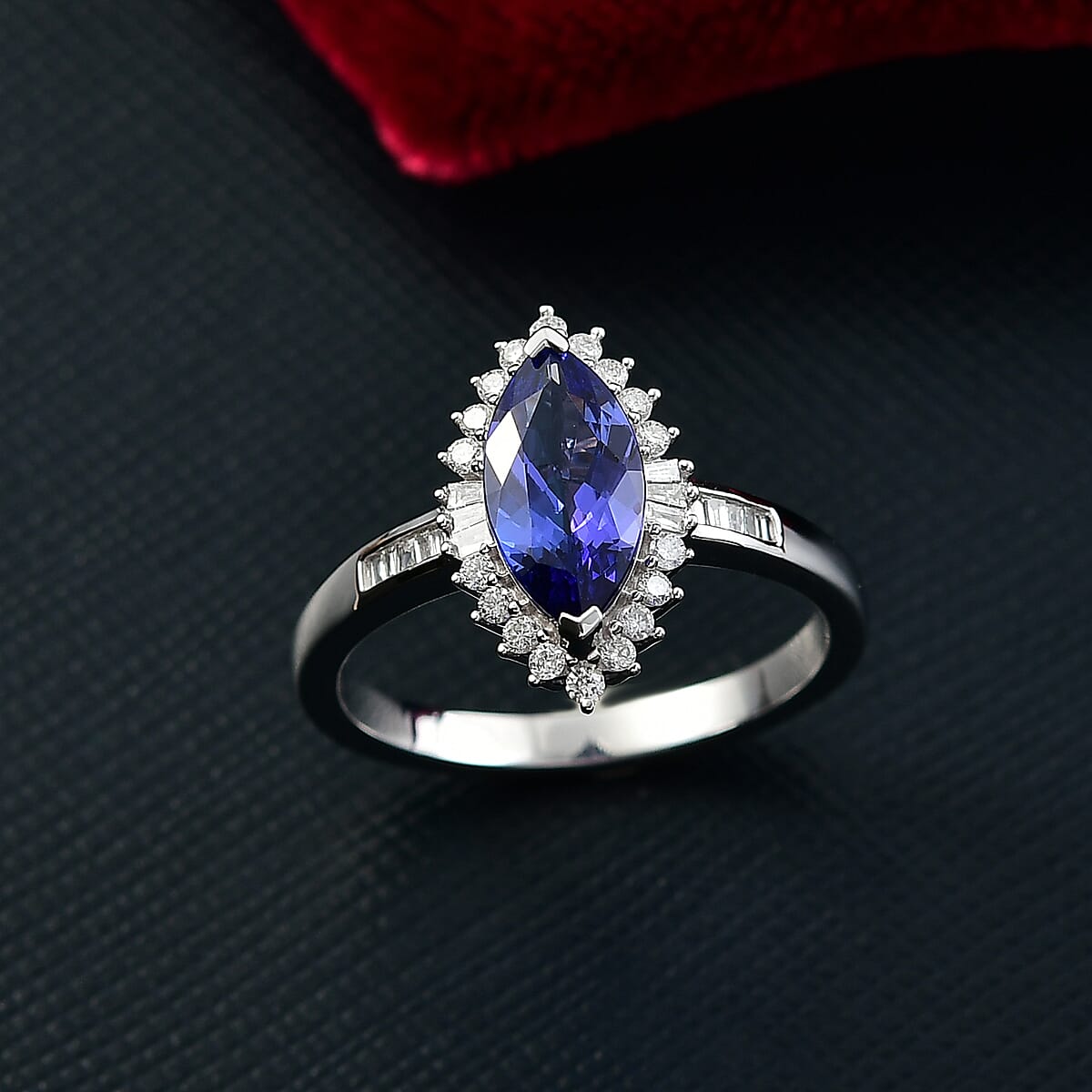 Luxoro AAA Tanzanite and I2 Diamond 2.00 ctw Helix Nebula Ring in 10K White Gold (Size 7.0) image number 1