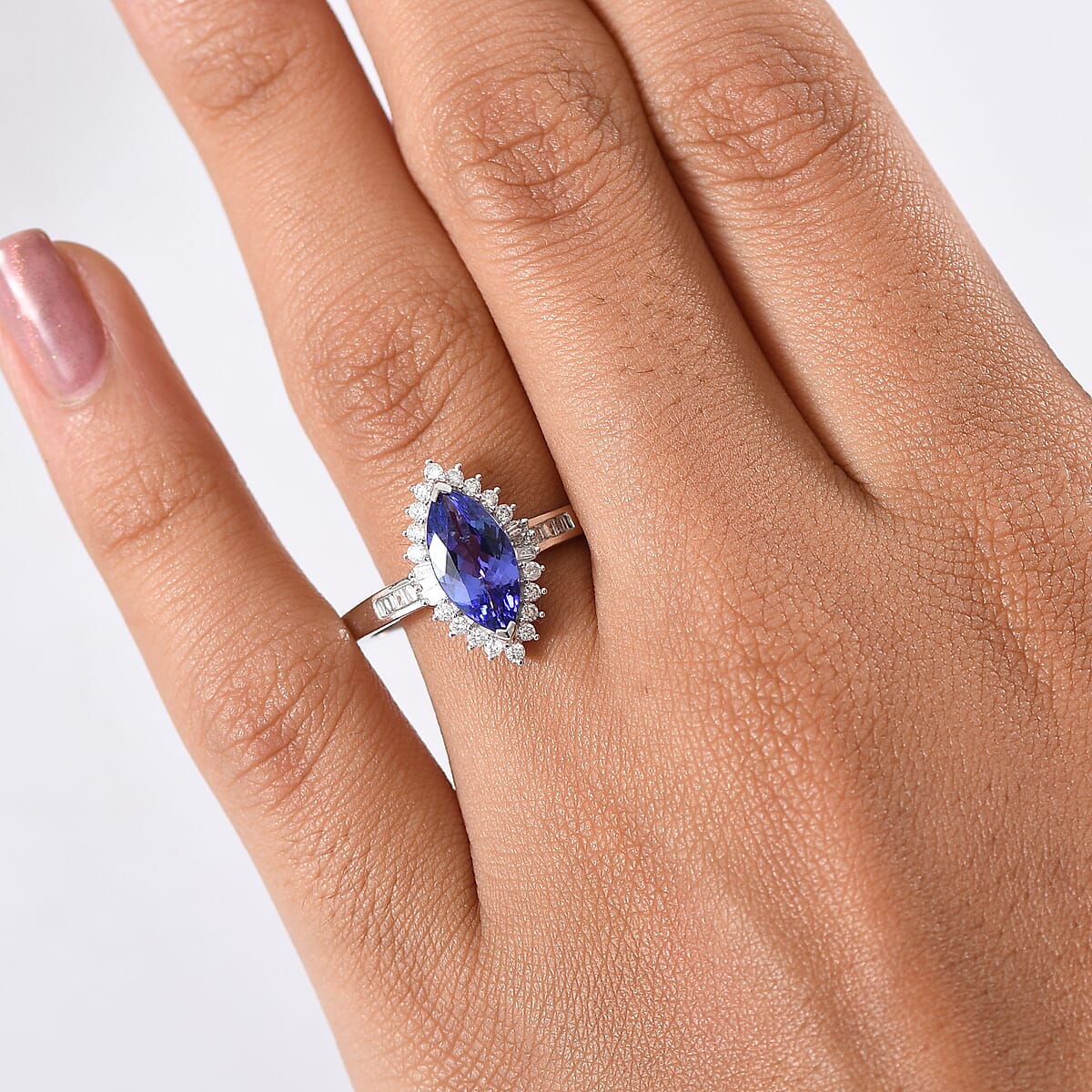 Luxoro AAA Tanzanite and I2 Diamond 2.00 ctw Helix Nebula Ring in 10K White Gold (Size 7.0) image number 2