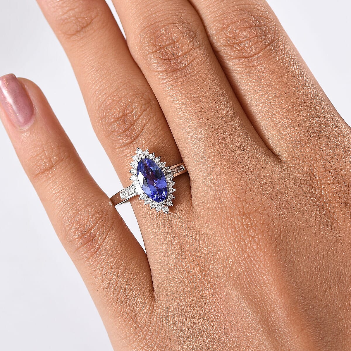 Luxoro AAA Tanzanite and I2 Diamond 2.00 ctw Helix Nebula Ring in 10K White Gold (Size 9.0) image number 2