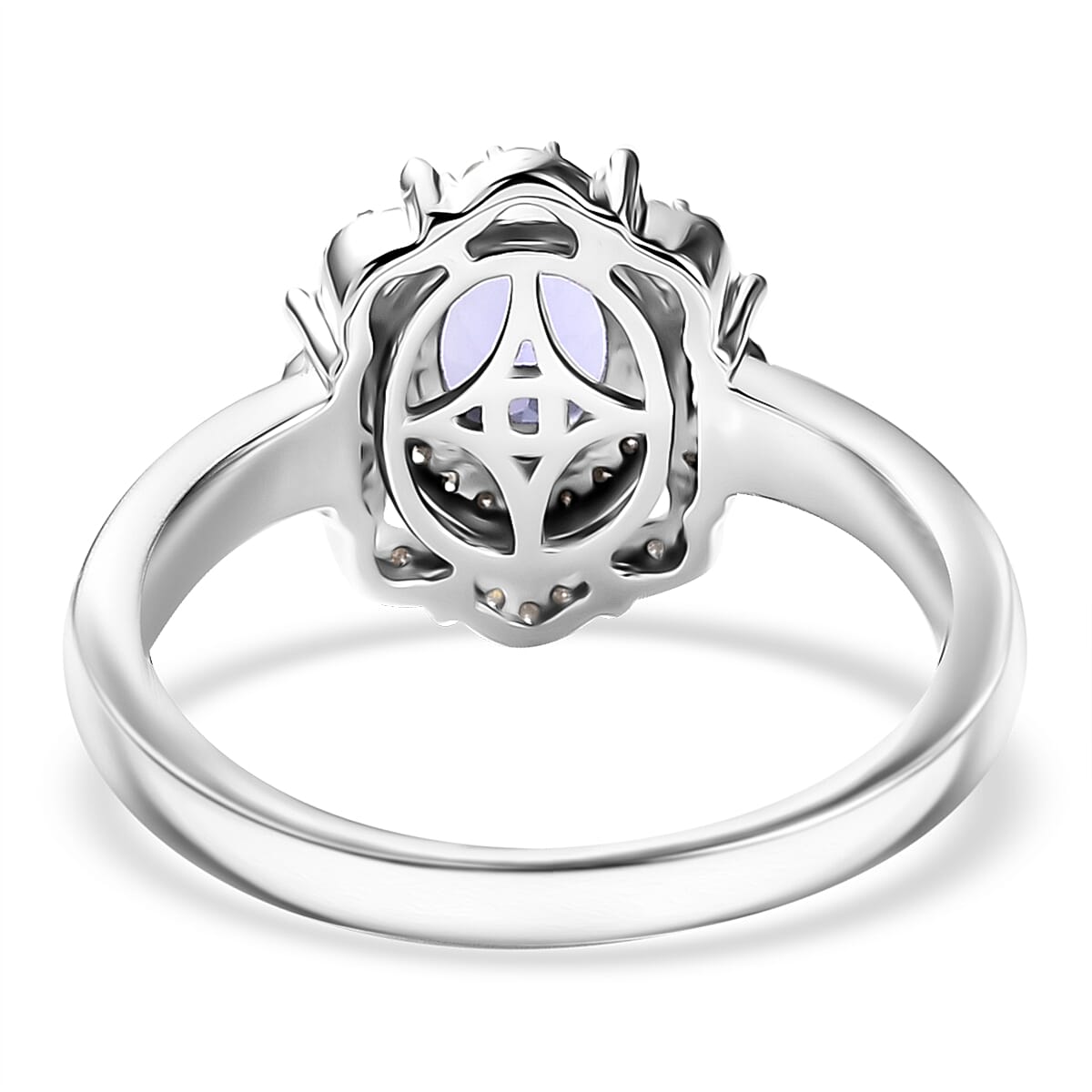 D'Joy Premium Tanzanite, Natural Champagne and White Diamond 1.00 ctw Floral Halo Ring in Rhodium Over Sterling Silver (Size 7.0)  image number 3