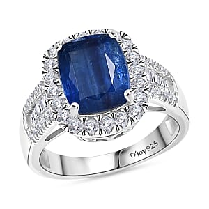 D'Joy Premium Kashmir Kyanite and Moissanite 4.50 ctw Midnight Majesty Ring in Rhodium Over Sterling Silver (Size 10.0)
