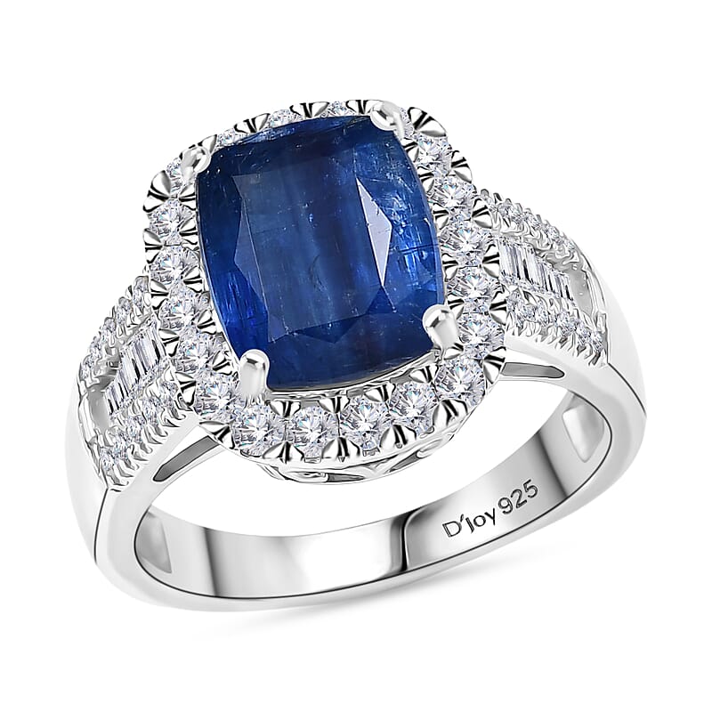 D'Joy Kashmir Kyanite, Moissanite Ring in Rhodium Over Sterling Silver 4.50 ctw (Size 10.0)