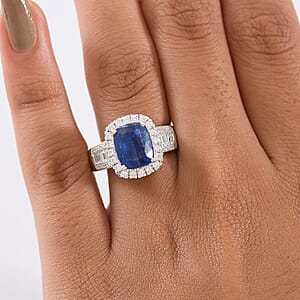 D'Joy Kashmir Kyanite, Moissanite Ring in Rhodium Over Sterling Silver 4.50 ctw (Size 10.0)