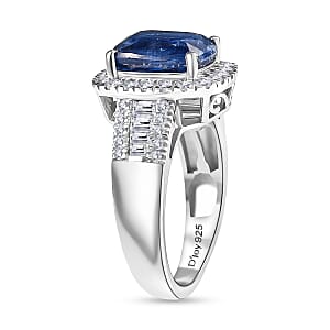 D'Joy Kashmir Kyanite, Moissanite Ring in Rhodium Over Sterling Silver 4.50 ctw (Size 10.0)