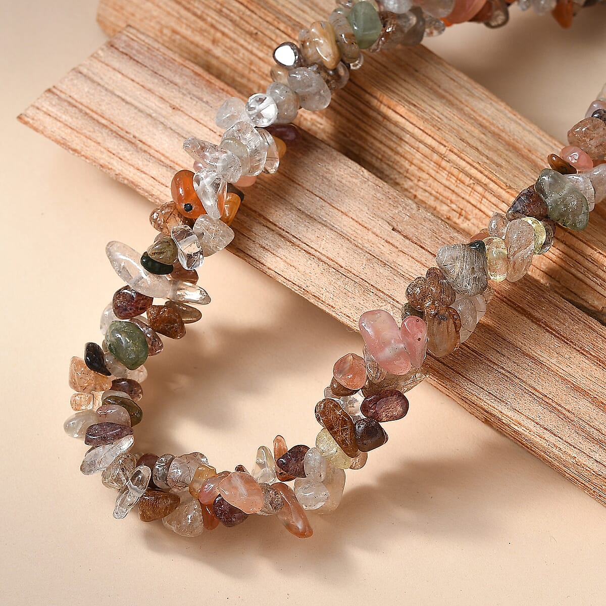 EverTrue Multi Rutilated Quartz 405.00 ctw Chips Necklace in Platinum Bond 20 Inches image number 1