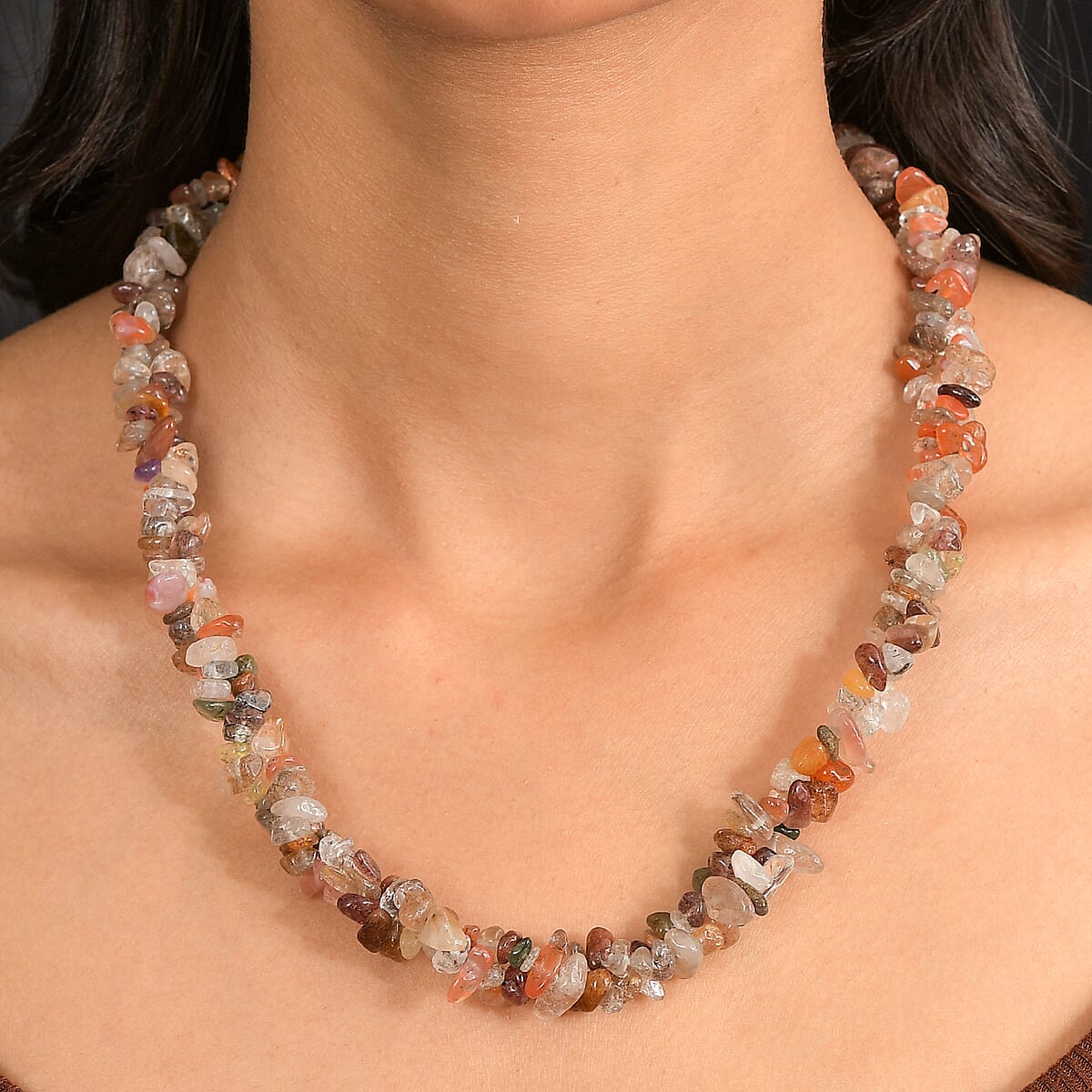 EverTrue Multi Rutilated Quartz 405.00 ctw Chips Necklace in Platinum Bond 20 Inches image number 2