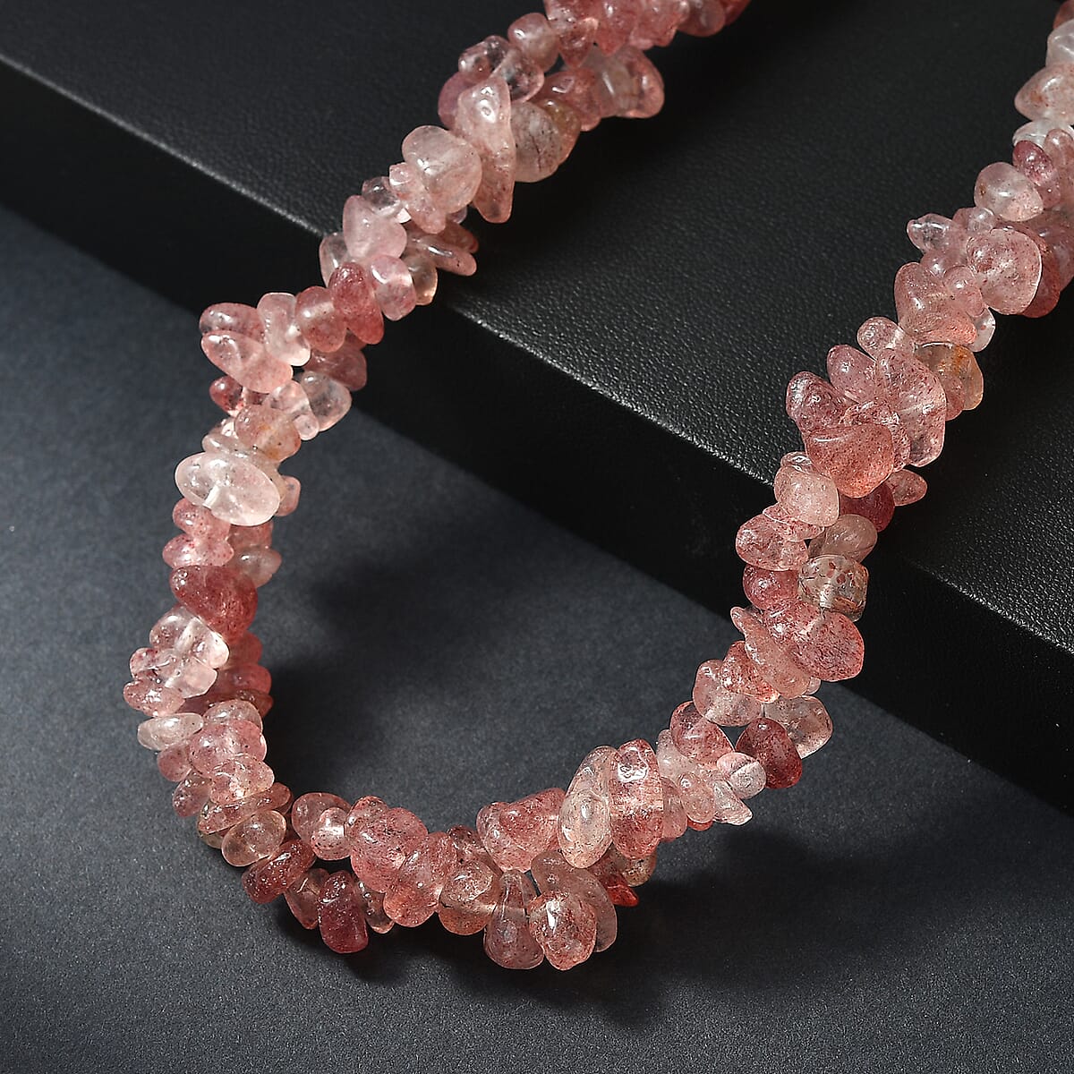 EverTrue Strawberry Quartz 380.00 ctw Chips Necklace in Platinum Bond 20 Inches image number 1
