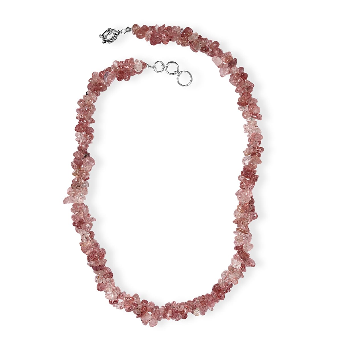 EverTrue Strawberry Quartz 380.00 ctw Chips Necklace in Platinum Bond 20 Inches image number 3