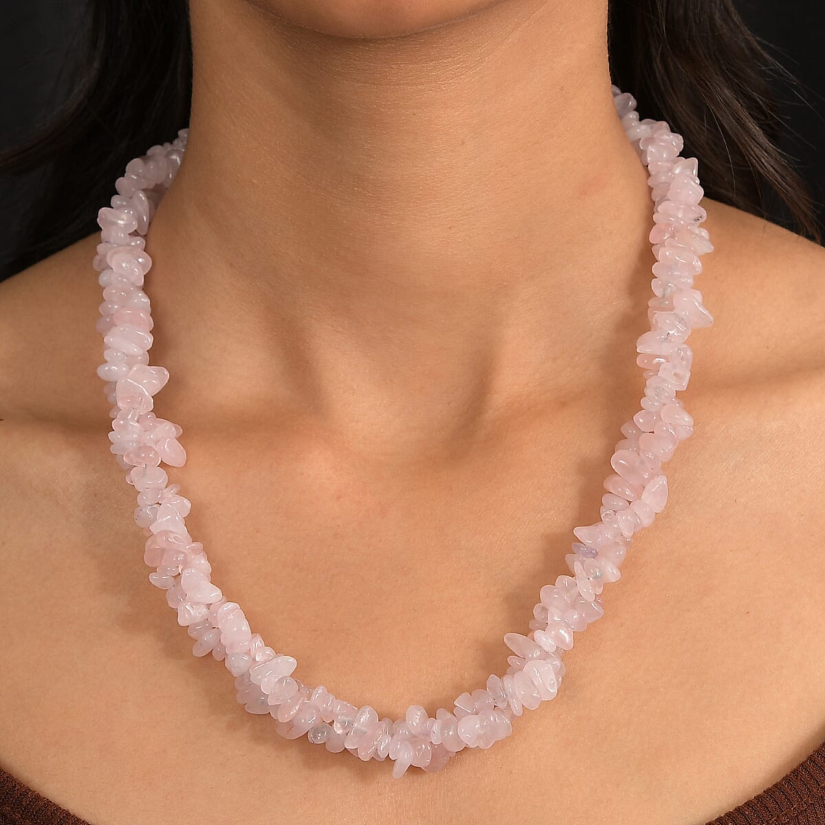 EverTrue Galilea Rose Quartz 380.00 ctw Chips Necklace in Platinum Bond 20 Inches image number 2