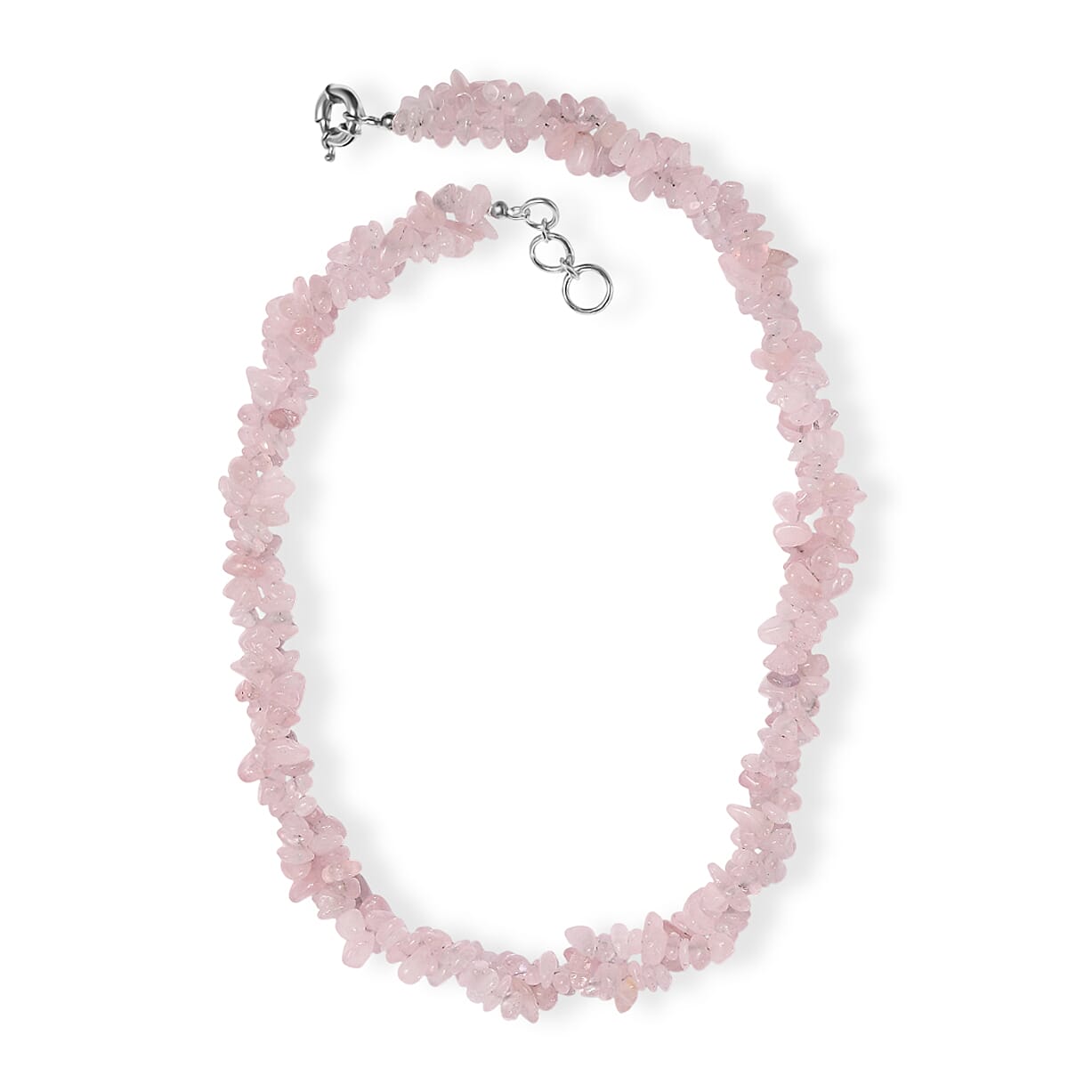 EverTrue Galilea Rose Quartz 380.00 ctw Chips Necklace in Platinum Bond 20 Inches