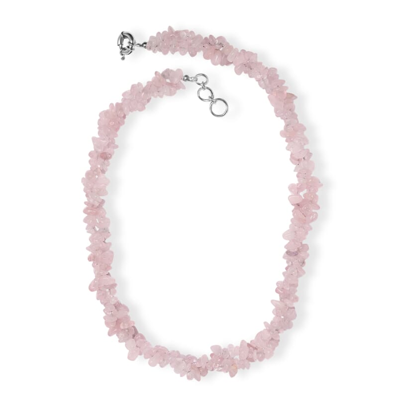 EverTrue Galilea Rose Quartz 380.00 ctw Chips Necklace in Platinum Bond 20 Inches