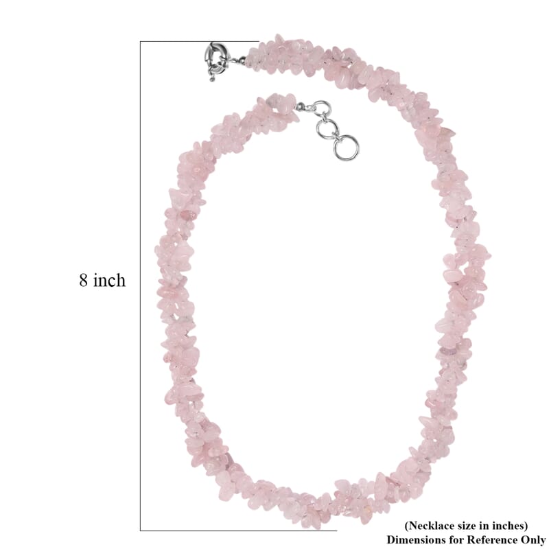 EverTrue Galilea Rose Quartz 380.00 ctw Chips Necklace in Platinum Bond 20 Inches