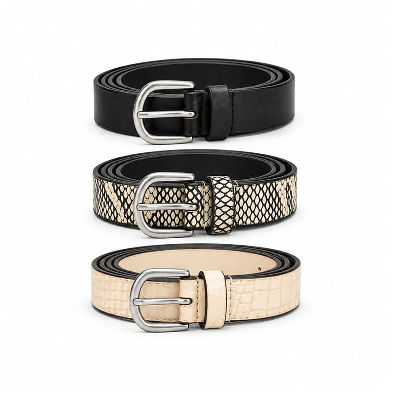 LA Marey Black and Cream Croco Genuine Leather Women's Set of 3 Belt (42 inches)