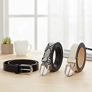 LA Marey Black and Cream Croco Genuine Leather Women's Set of 3 Belt (42 inches)