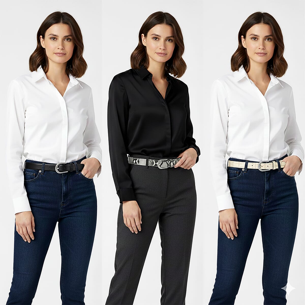 LA Marey Black and Cream Croco Genuine Leather Women's Set of 3 Belt (42 inches) image number 2