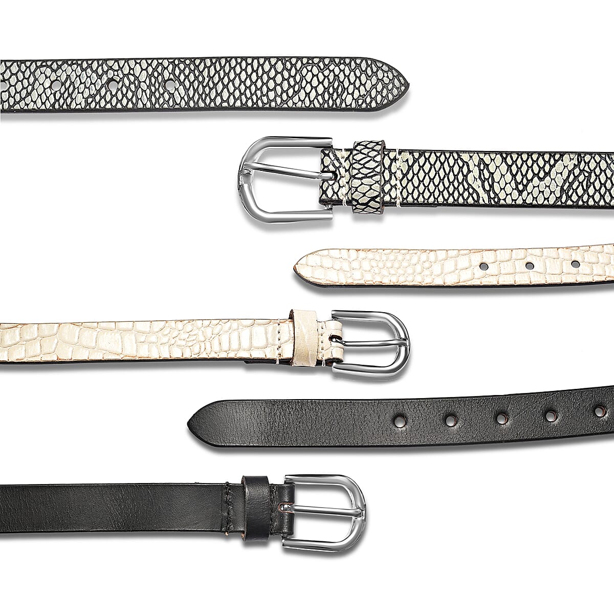 LA Marey Black and Cream Croco Genuine Leather Women's Set of 3 Belt (42 inches) image number 3