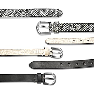 LA Marey Black and Cream Croco Genuine Leather Women's Set of 3 Belt (42 inches)