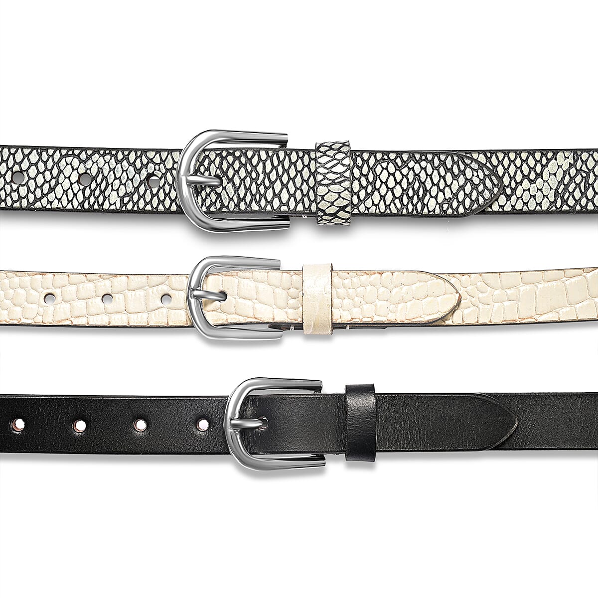 LA Marey Black and Cream Croco Genuine Leather Women's Set of 3 Belt (42 inches) image number 4