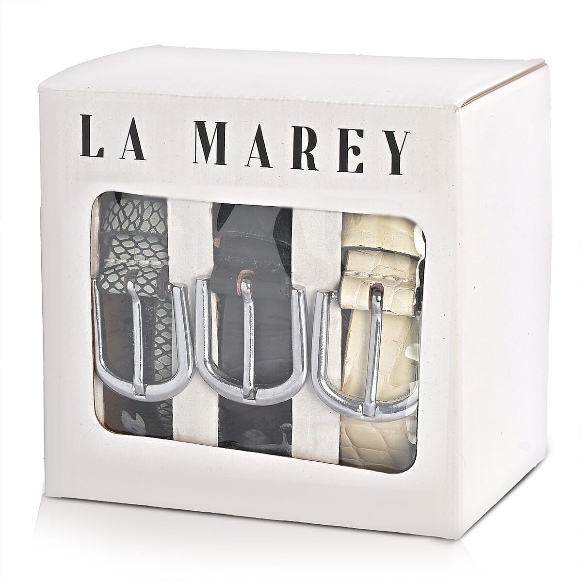 LA Marey Black and Cream Croco Genuine Leather Women's Set of 3 Belt (42 inches) image number 5