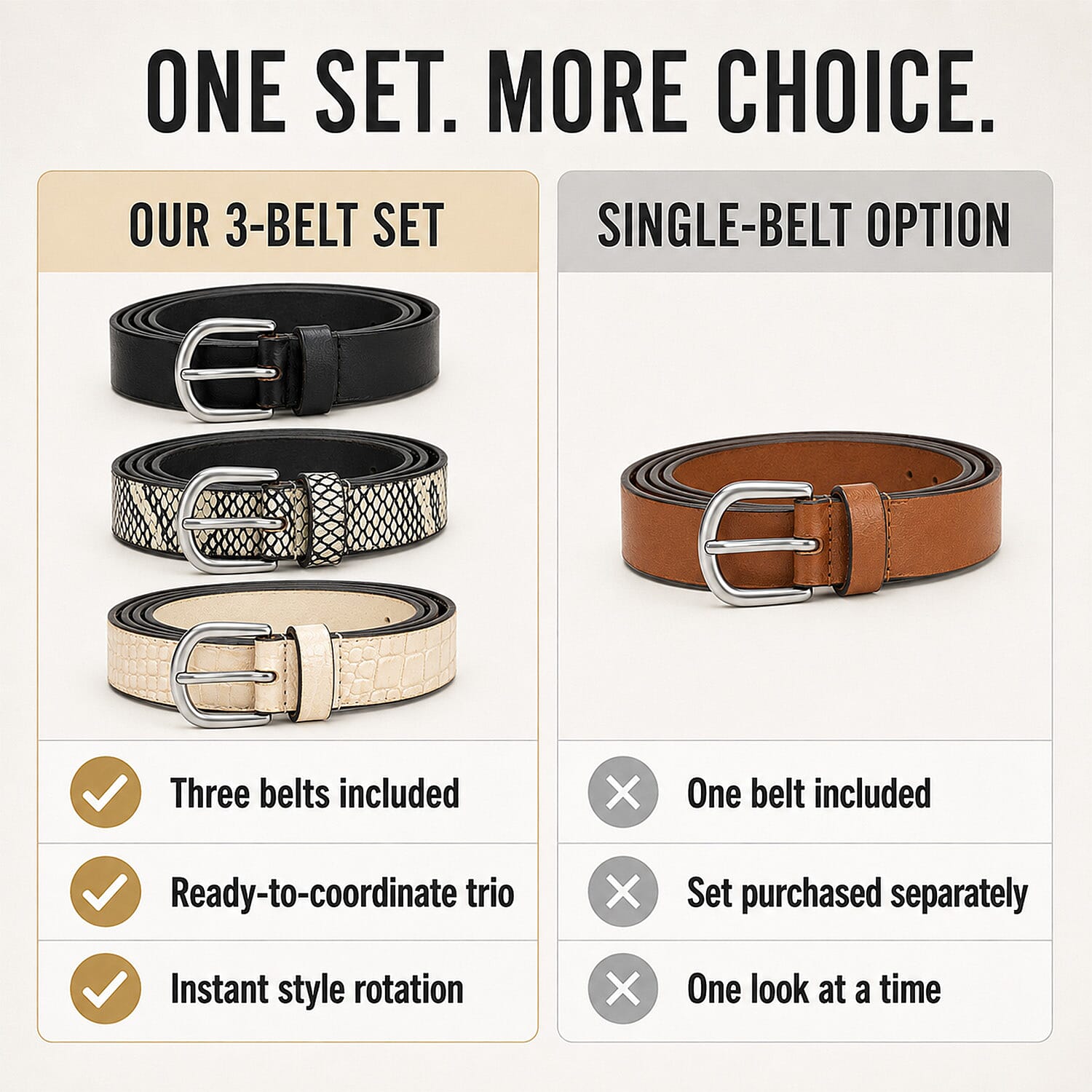 LA Marey Black and Cream Croco Genuine Leather Women's Set of 3 Belt (42 inches)