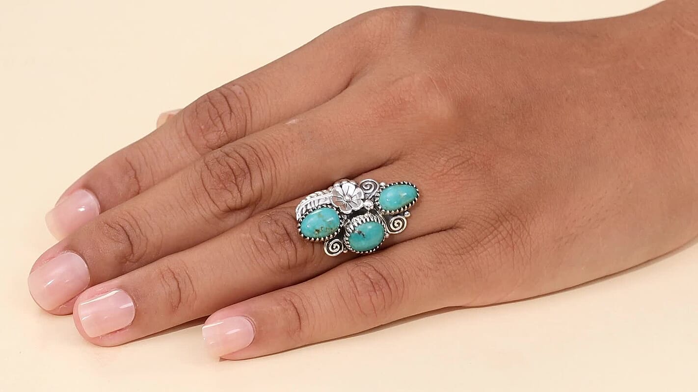 D'Joy Artisan Crafted Tahoe Naveda Turquoise Ring in Sterling Silver (Size 10.0) 6.00 ctw