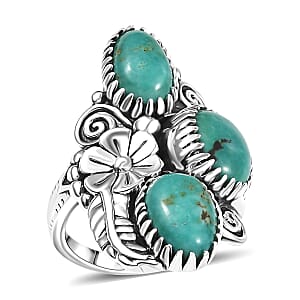 D'Joy Artisan Crafted Tahoe Naveda Turquoise 6.00 ctw Ring in Sterling Silver (Size 7.0)