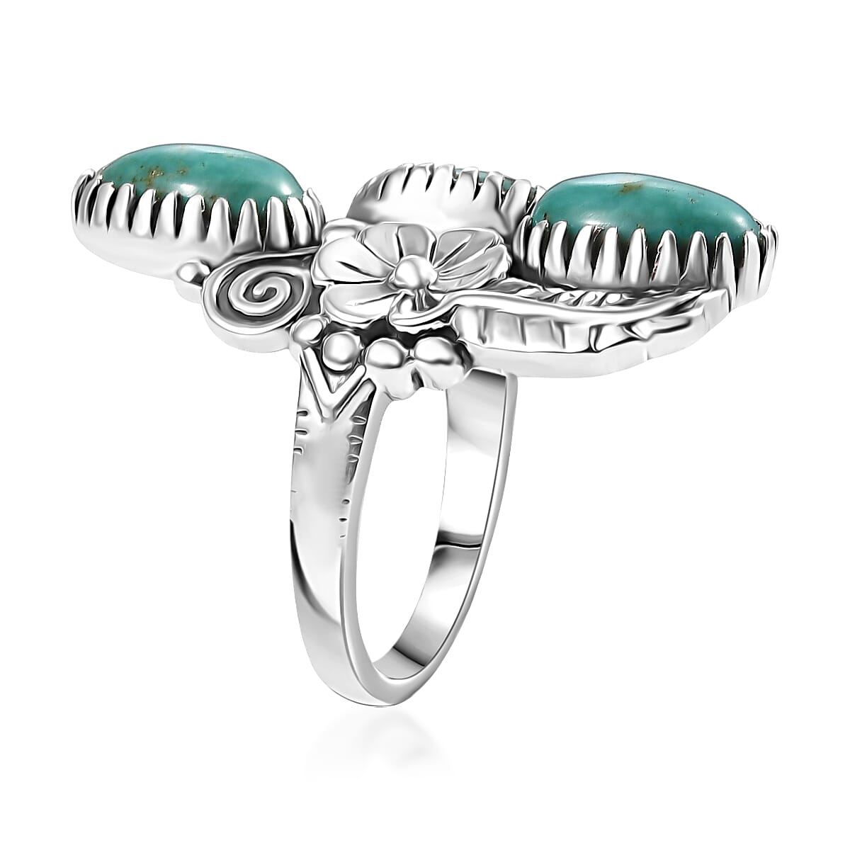 D'Joy Artisan Crafted Tahoe Naveda Turquoise 6.00 ctw Ring in Sterling Silver (Size 8.0) image number 3