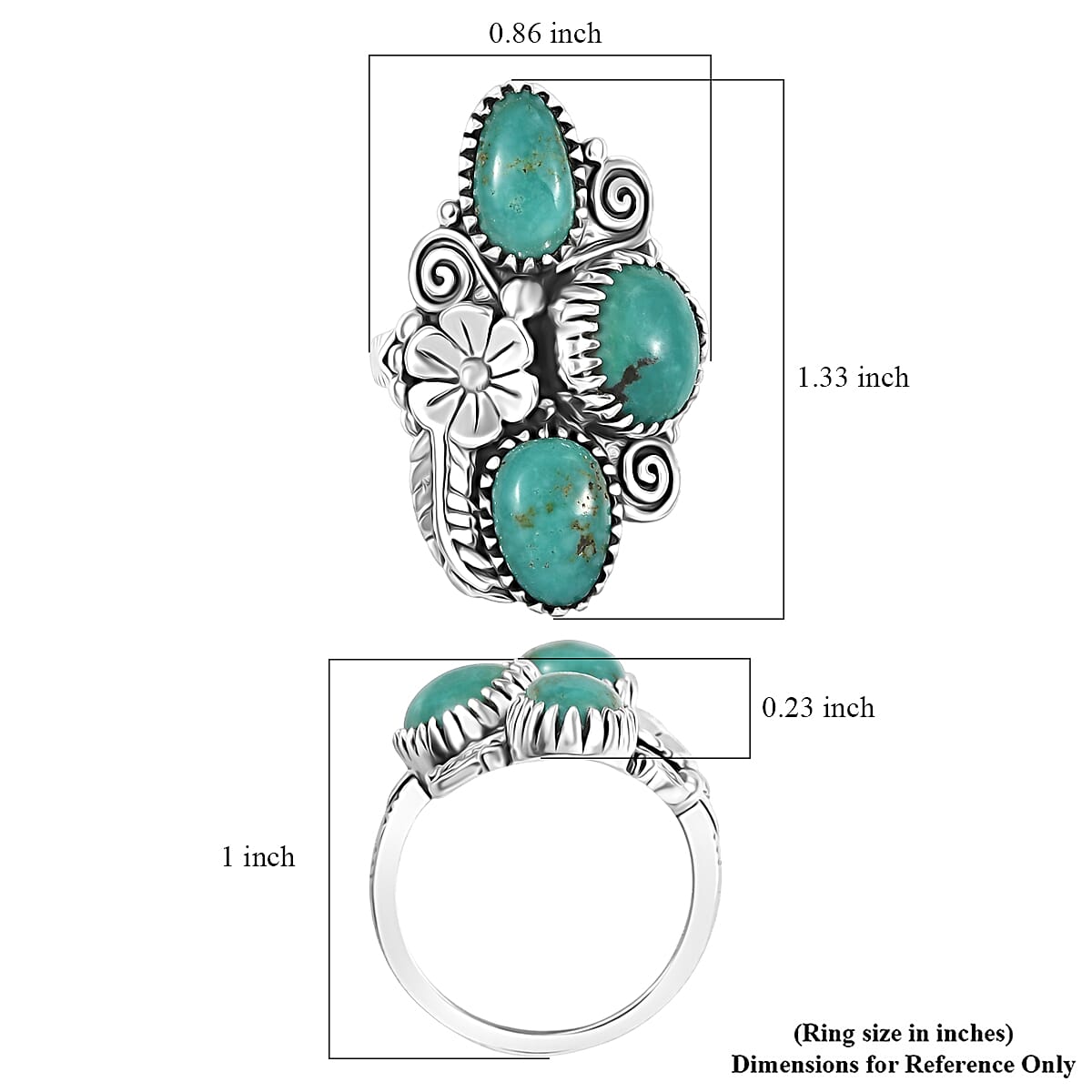 D'Joy Artisan Crafted Tahoe Naveda Turquoise 6.00 ctw Ring in Sterling Silver (Size 8.0) image number 5