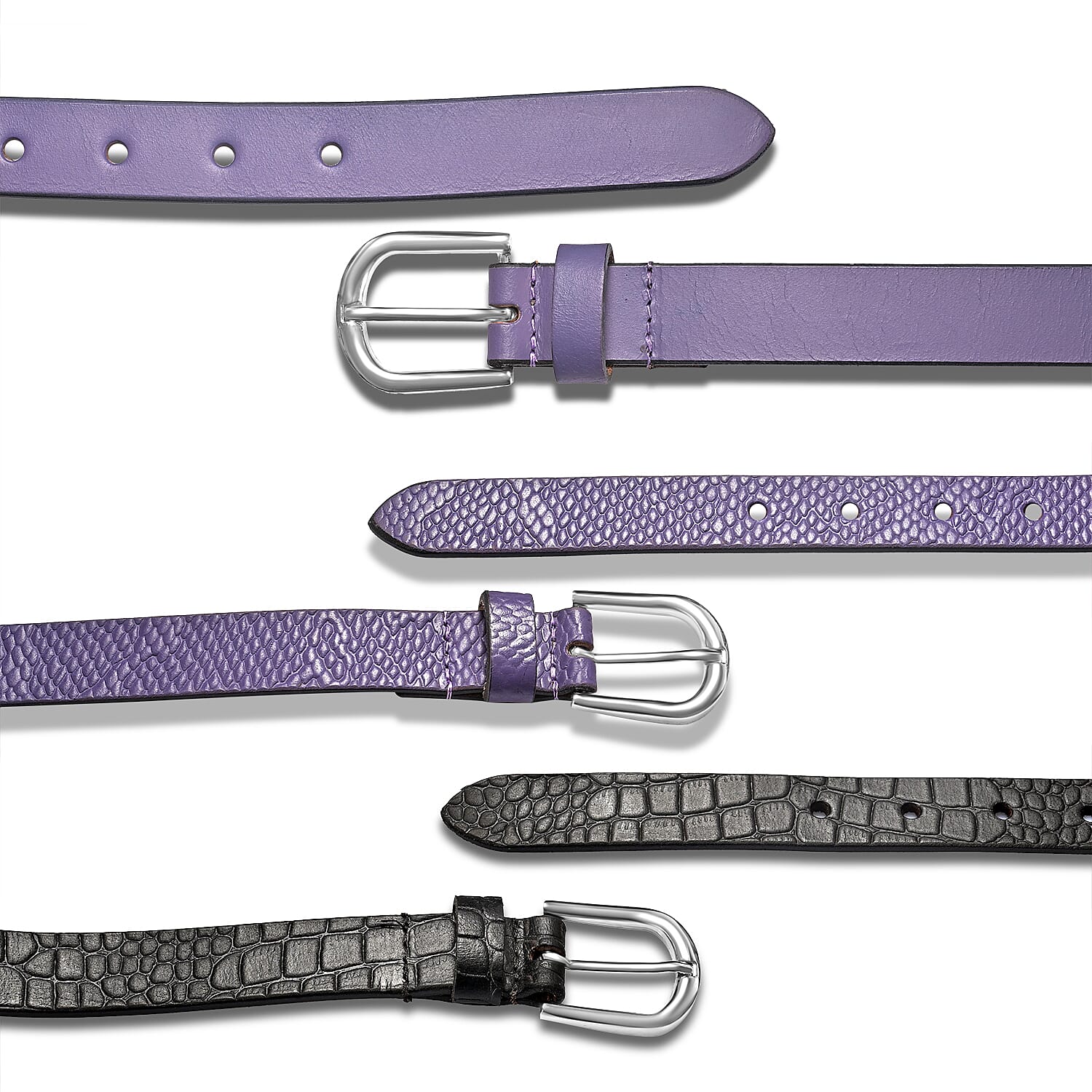 LA Marey Black Croco and Purple Python Genuine Leather Women's Set of 3 Belt (42 inches)