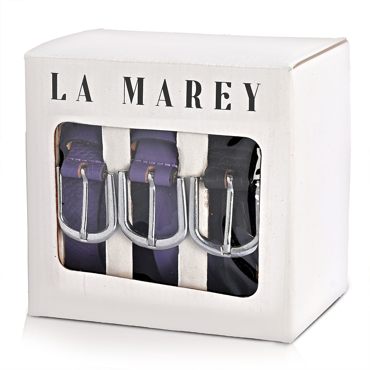 LA Marey Black Croco and Purple Python Genuine Leather Women's Set of 3 Belt (42 inches)