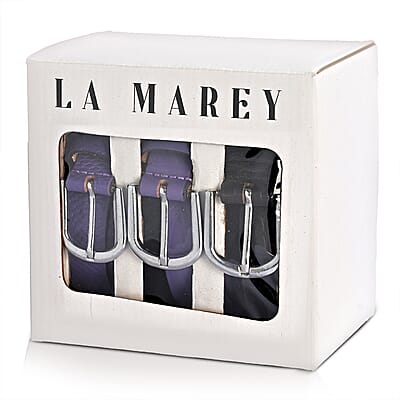 LA Marey Black Croco and Purple Python Genuine Leather Women's Set of 3 Belt (42 inches)