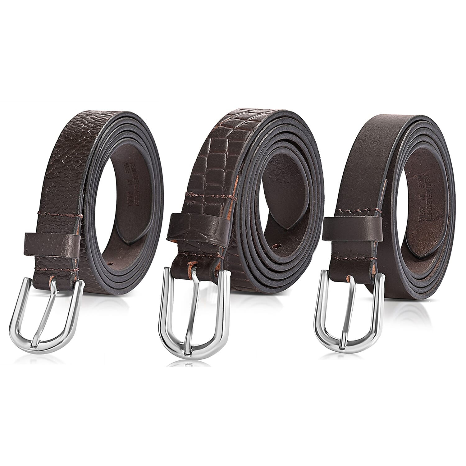 LA Marey Brown Croco and Python Genuine Leather Women's Set of 3 Belt (42 inches)