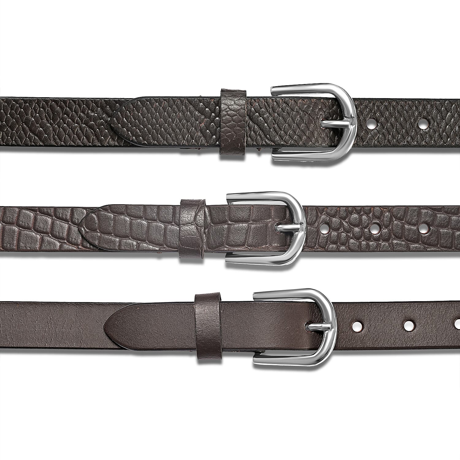 LA Marey Brown Croco and Python Genuine Leather Women's Set of 3 Belt (42 inches)