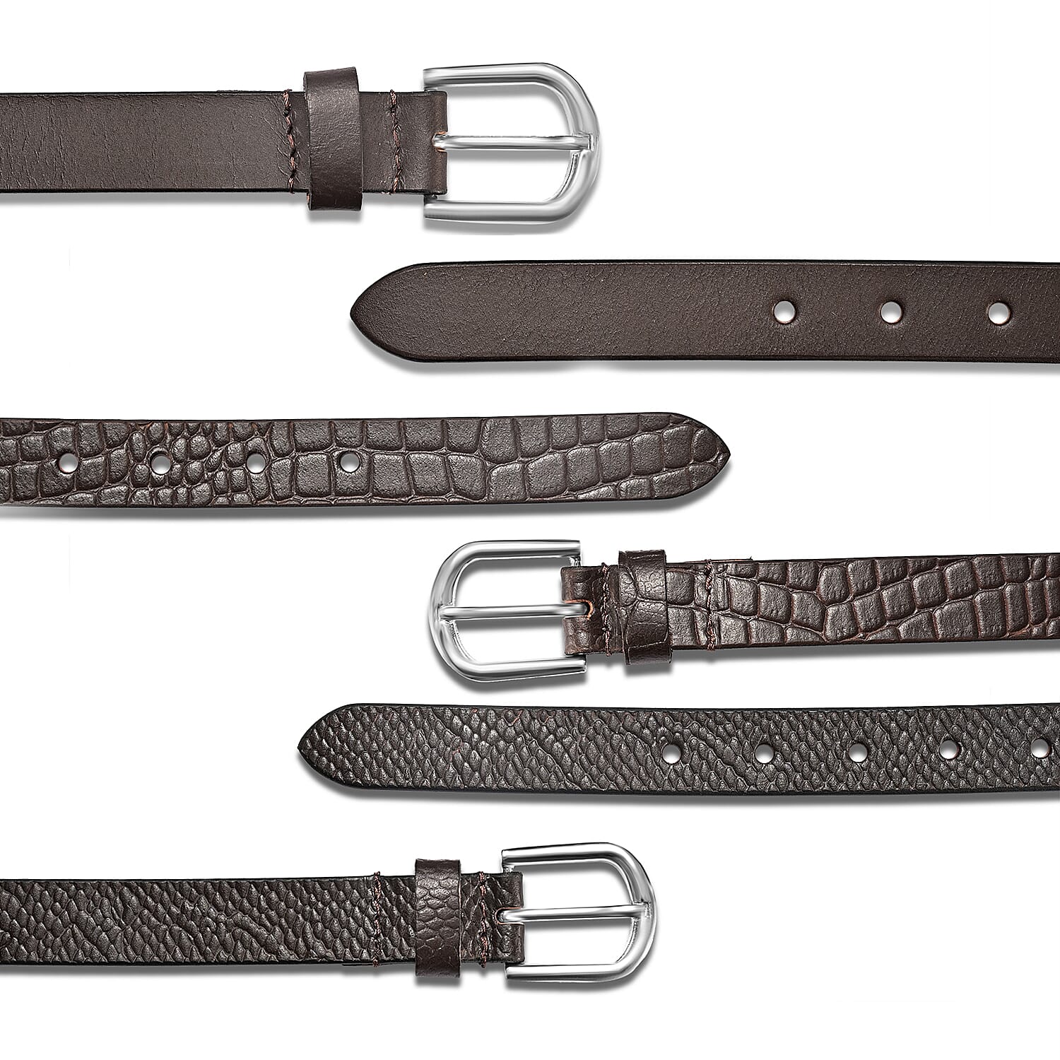 LA Marey Brown Croco and Python Genuine Leather Women's Set of 3 Belt (42 inches)