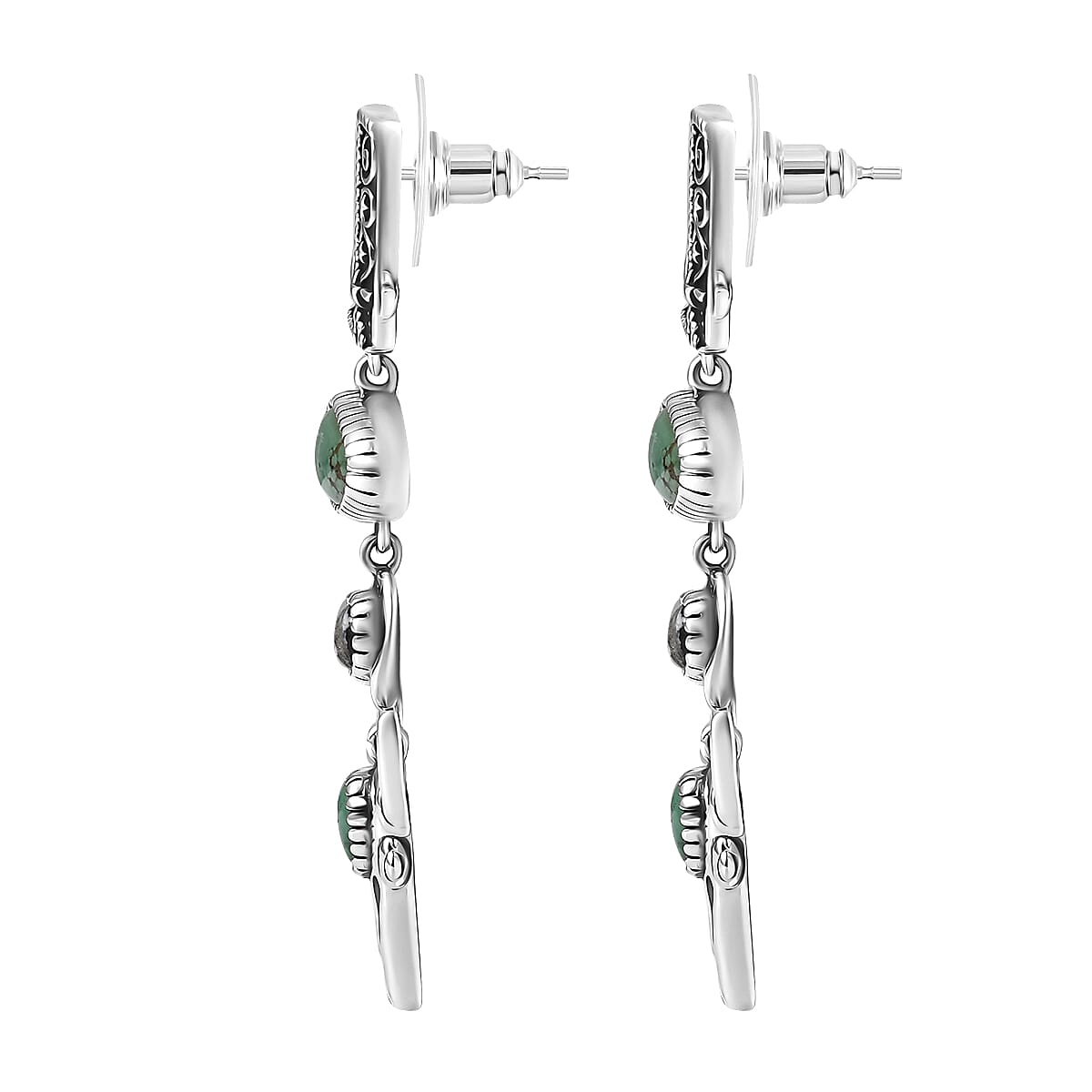 D'Joy Artisan Crafted Tahoe Nevada Turquoise and White Buffalo 8.15 ctw Cowboy Boot and Bull Head Earrings in Sterling Silver