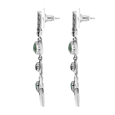 D'Joy Artisan Crafted Tahoe Nevada Turquoise and White Buffalo 8.15 ctw Cowboy Boot and Bull Head Earrings in Sterling Silver