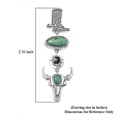 D'Joy Artisan Crafted Tahoe Nevada Turquoise and White Buffalo 8.15 ctw Cowboy Boot and Bull Head Earrings in Sterling Silver