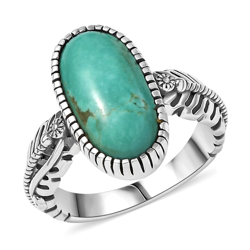 D'Joy Artisan Crafted Tahoe Nevada Turquoise Feather Ring in Sterling Silver 4.50 ctw (Size 10.0)
