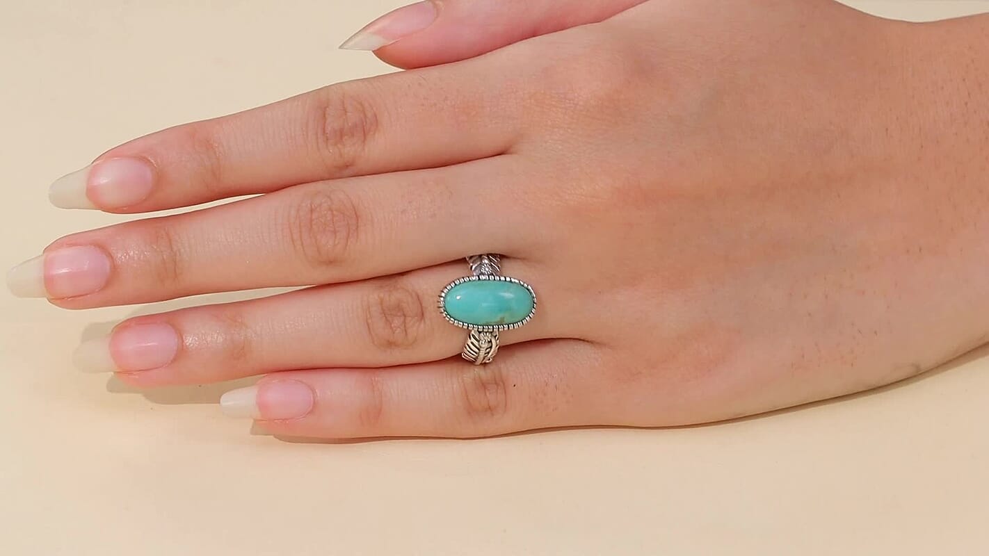 D'Joy Artisan Crafted Tahoe Nevada Turquoise 4.50 ctw Feather Ring in Sterling Silver (Size 10.0)