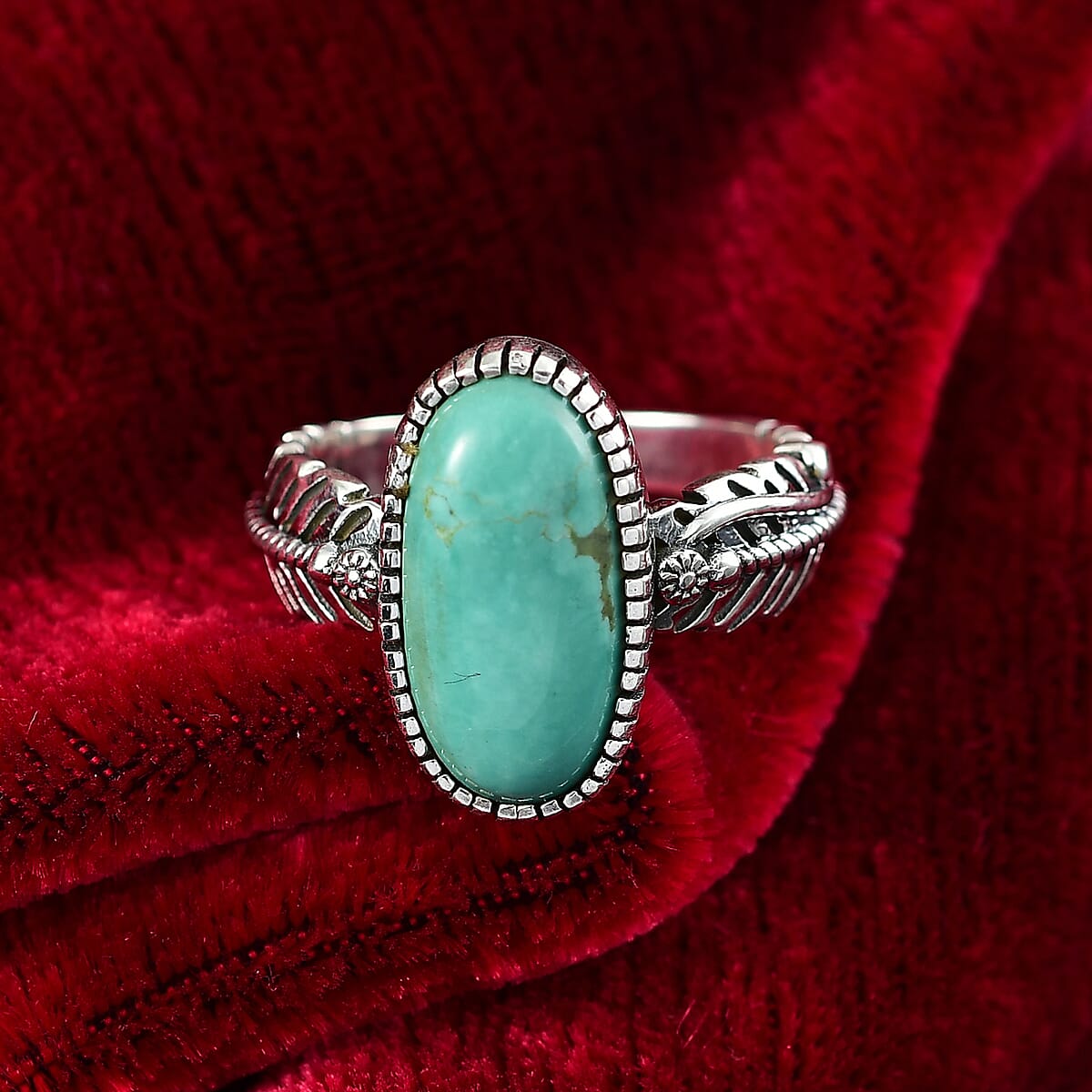 D'Joy Artisan Crafted Tahoe Naveda Turquoise 4.50 ctw Feather Ring in Sterling Silver (Size 7.0) image number 1