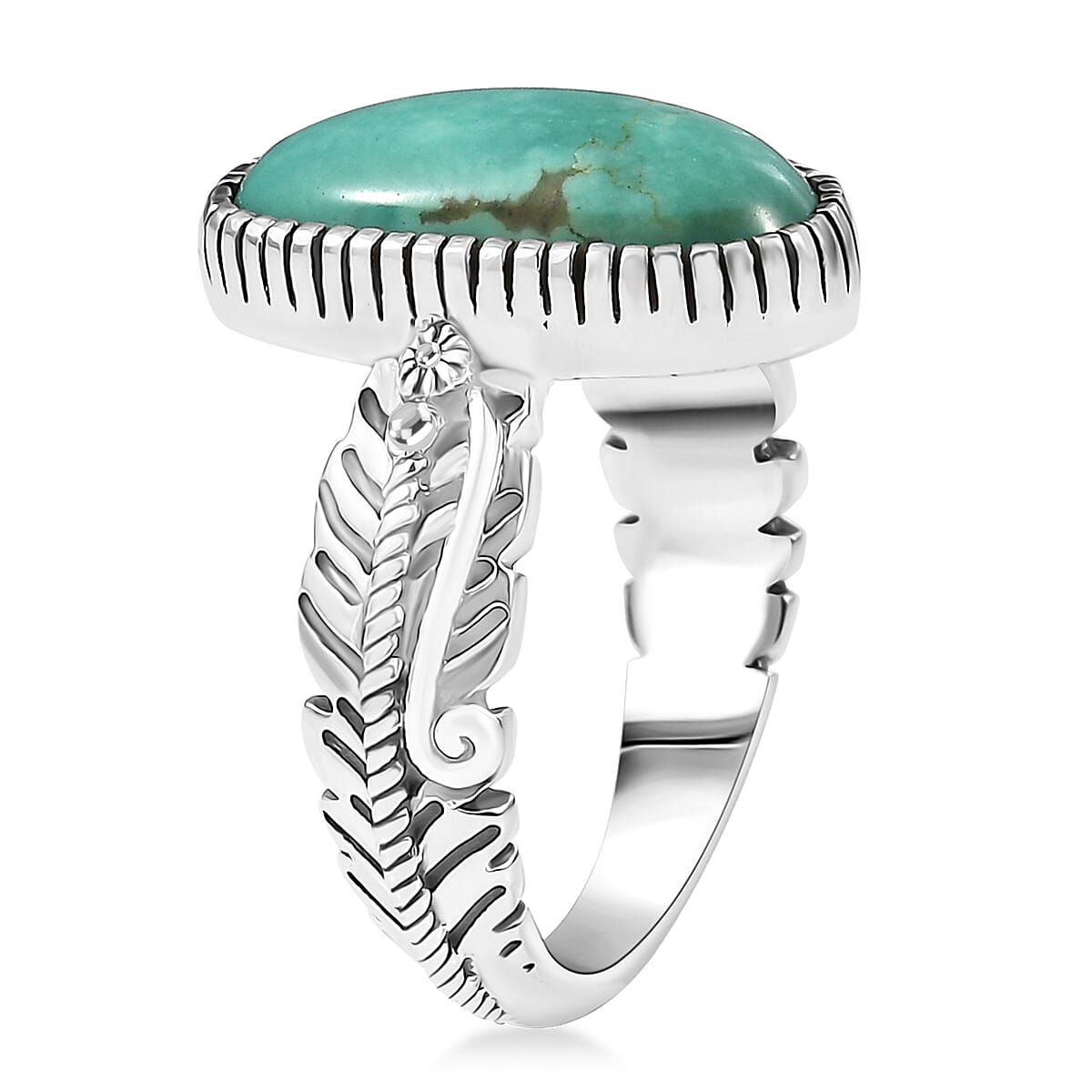 D'Joy Artisan Crafted Tahoe Nevada Turquoise 4.50 ctw Feather Ring in Sterling Silver (Size 8.0) image number 3