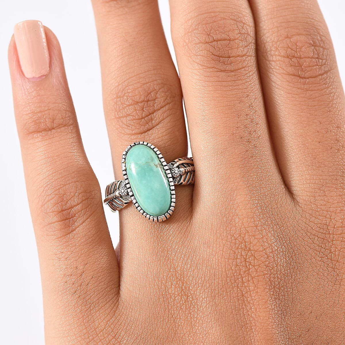 D'Joy Artisan Crafted Tahoe Nevada Turquoise Feather Ring in Sterling Silver 4.50 ctw (Size 9.0) image number 2