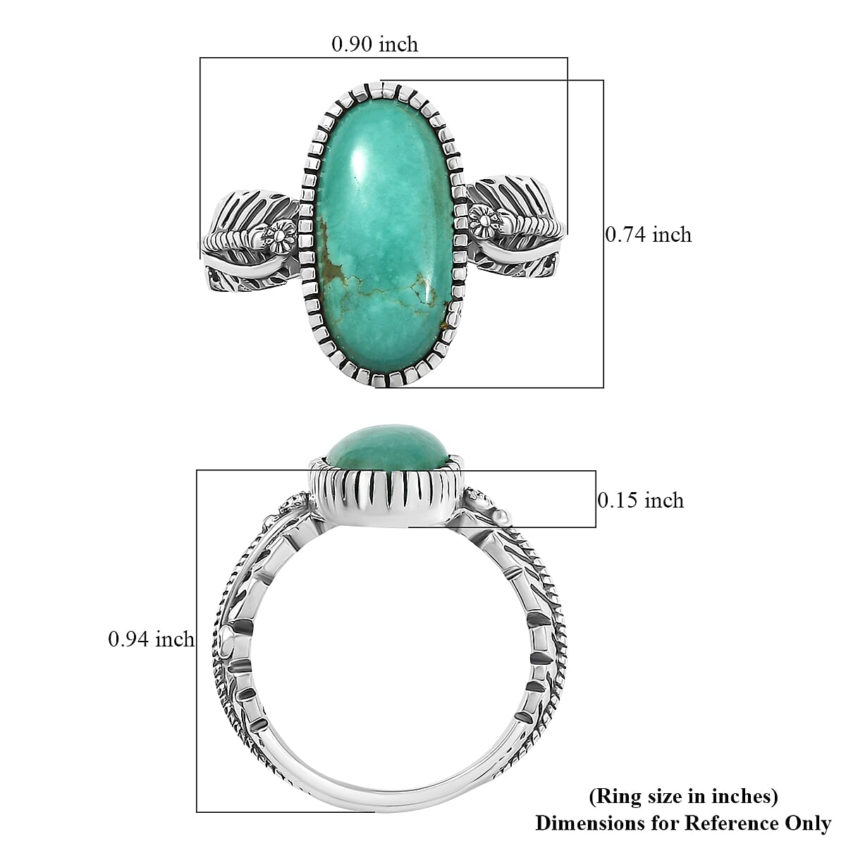 D'Joy Artisan Crafted Tahoe Nevada Turquoise Feather Ring in Sterling Silver 4.50 ctw (Size 9.0) image number 5