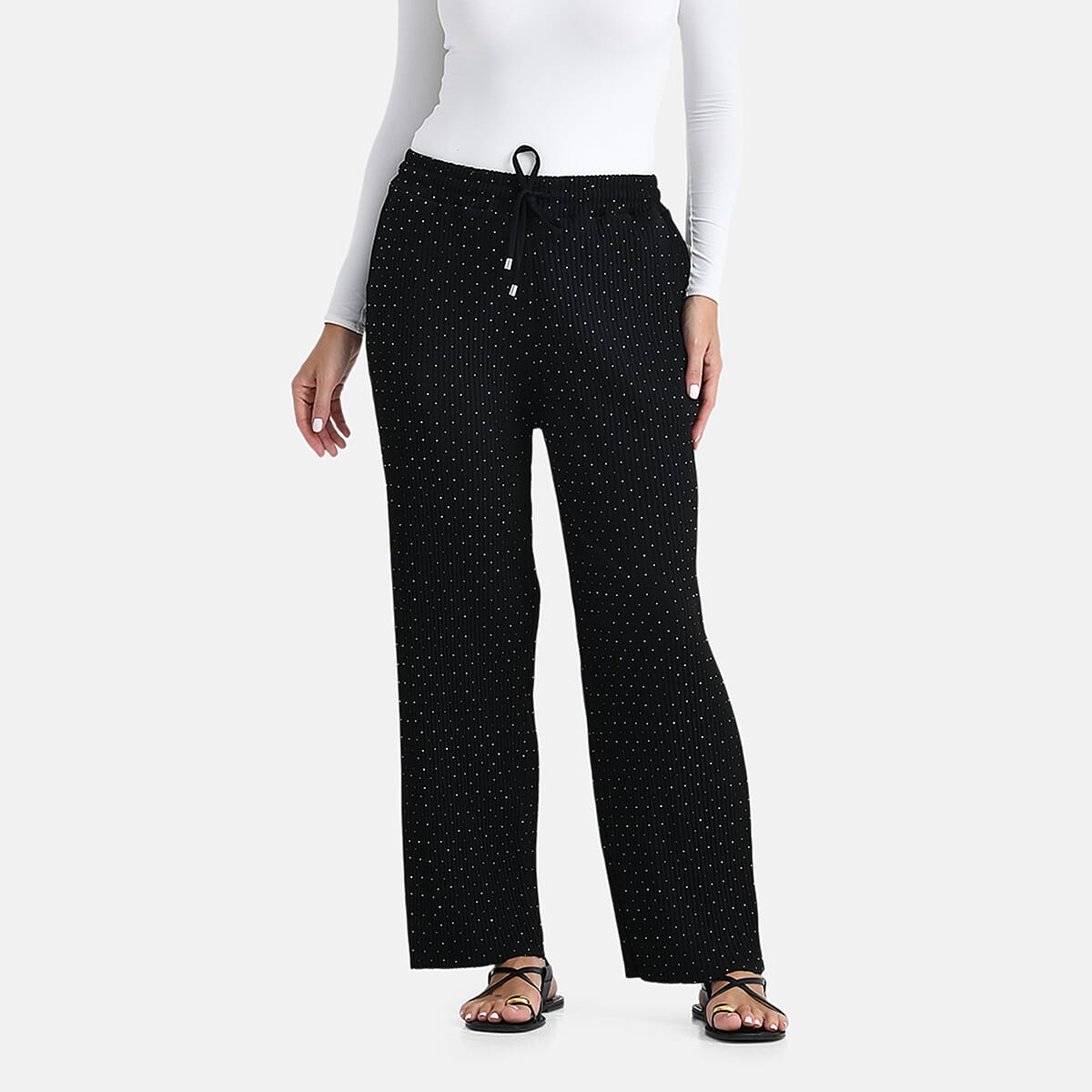 TAMSY Black Crystal Wide Leg Pant with Elastic Waist - One Size Fits Most image number 0