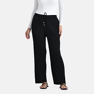 TAMSY Black Crystal Wide Leg Pant with Elastic Waist - One Size Fits Most