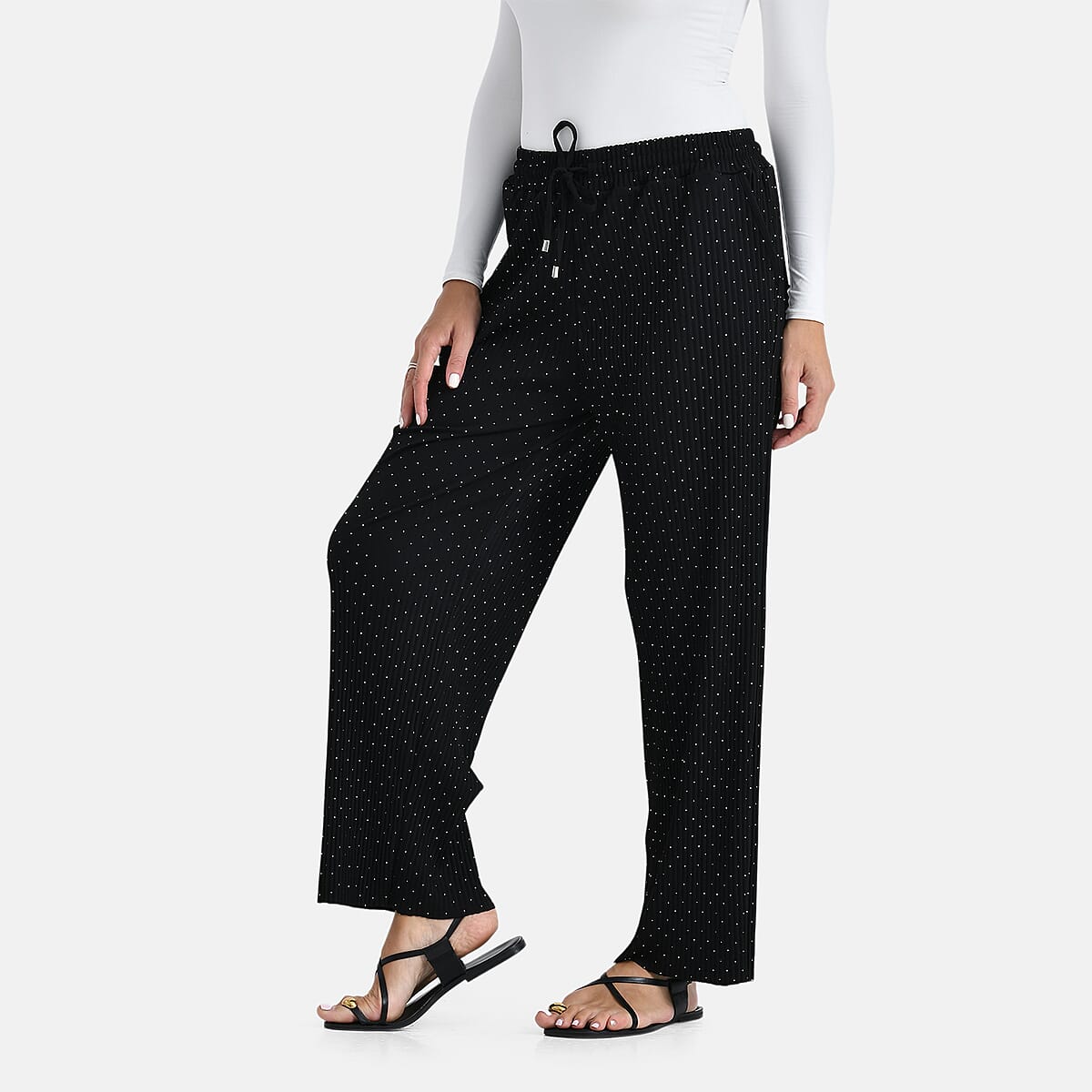 TAMSY Black Crystal Wide Leg Pant with Elastic Waist - One Size Fits Most image number 2